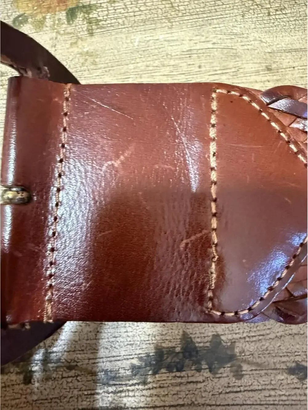 Vintage braided woven 100% genuine leather Chunky Brown Belt Sz.S 3.5” Wide